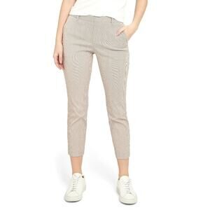 NWT Theory Treeca Seersucker Straight-Leg Ankle Pants in Beige and White